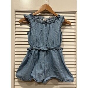 Crewcuts Girls Denim Romper Ruffle Trim Sleeveless Chambray Dress Sz 8